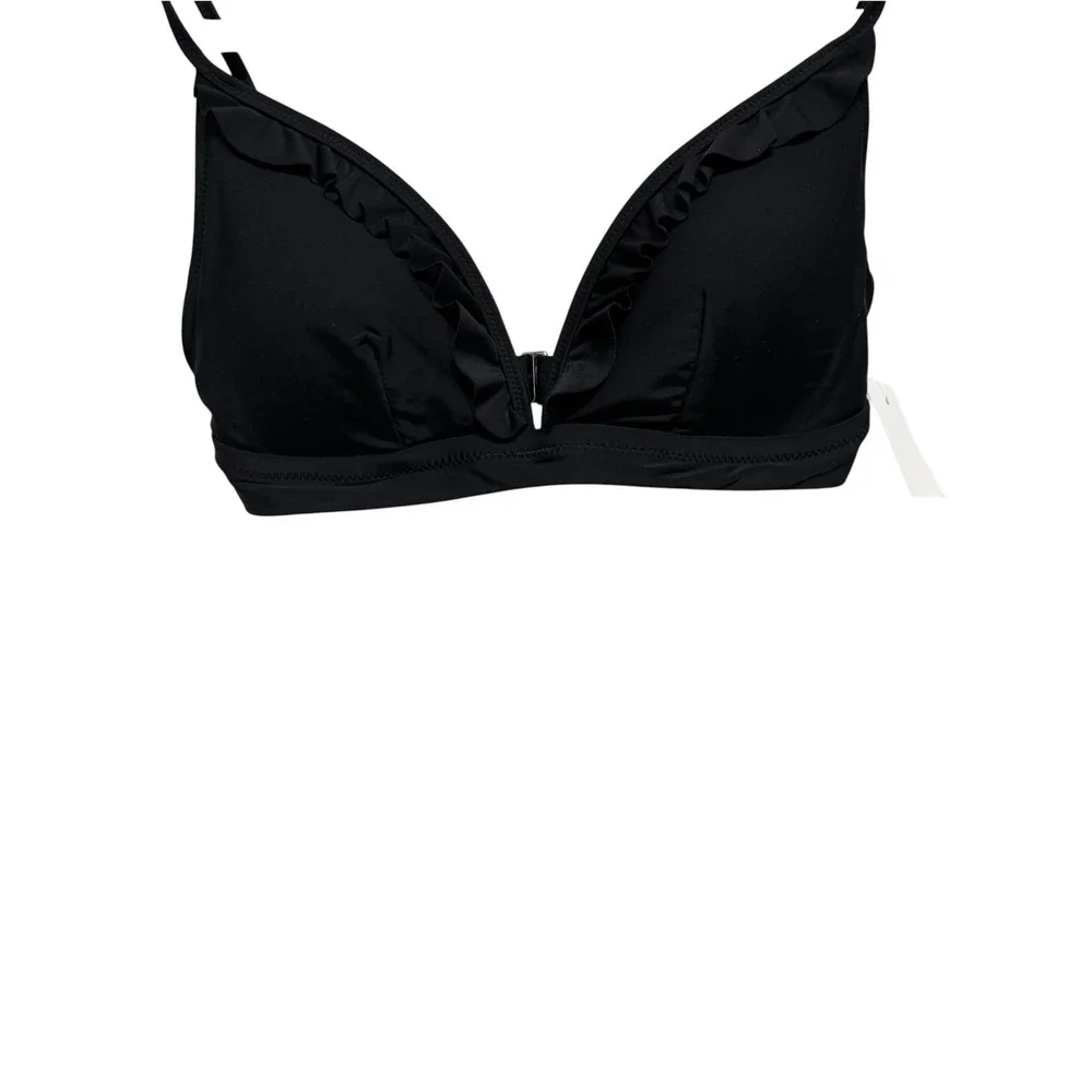 J.Crew Factory French Ruffle Bikini Top Black Size Small NWT AK515